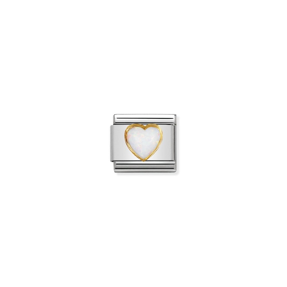 COMPOSABLE Classic STONES HEARTS in stainless steel with bonded yellow gold 07 WHITE OPAL