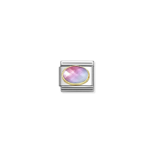 Nomination Light Blue and Pink CZ Oval 18ct Gold and Stainless Steel Composable Charm