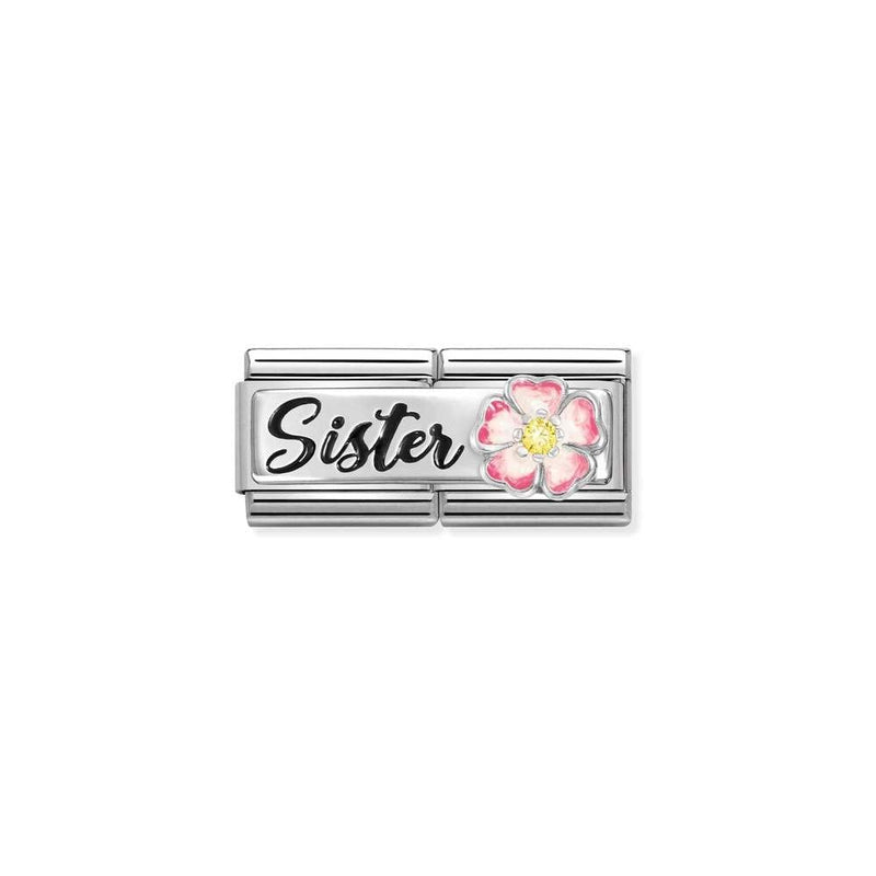 Composable DOUBLE Classic DETAILED steel, enamel, cz and 925 sterling silver 15 Sister with flower