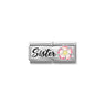 Composable DOUBLE Classic DETAILED steel, enamel, cz and 925 sterling silver 15 Sister with flower