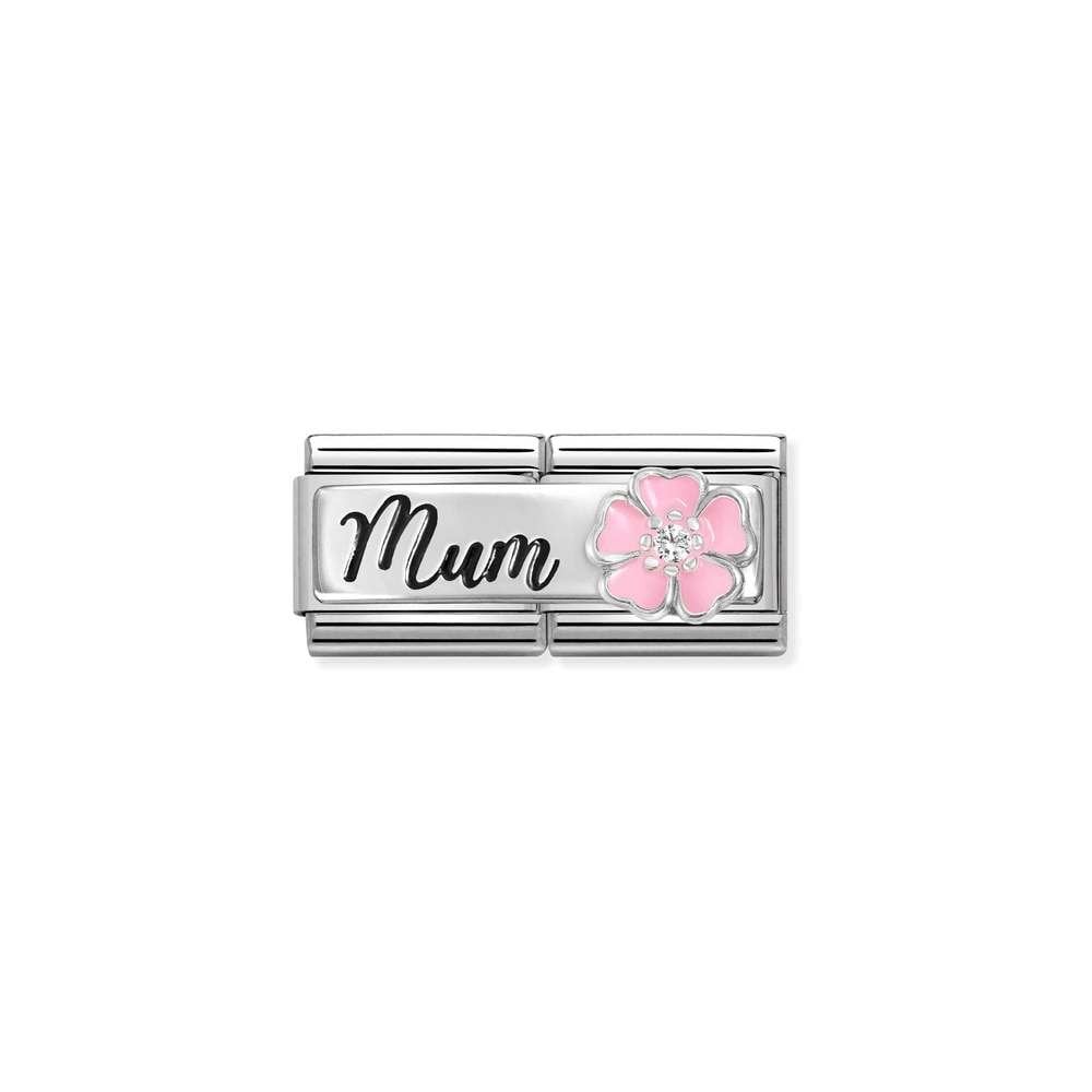 Composable DOUBLE Classic DETAILED steel, enamel, cz and 925 sterling silver 18 Mum with flower