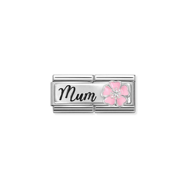 Composable DOUBLE Classic DETAILED steel, enamel, cz and 925 sterling silver 18 Mum with flower