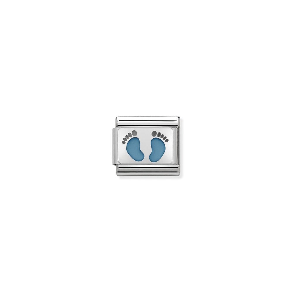 Composable CL OXIDIZED PLATES in steel, enamel and 925 sterling silver 15 Light Blue Footprints