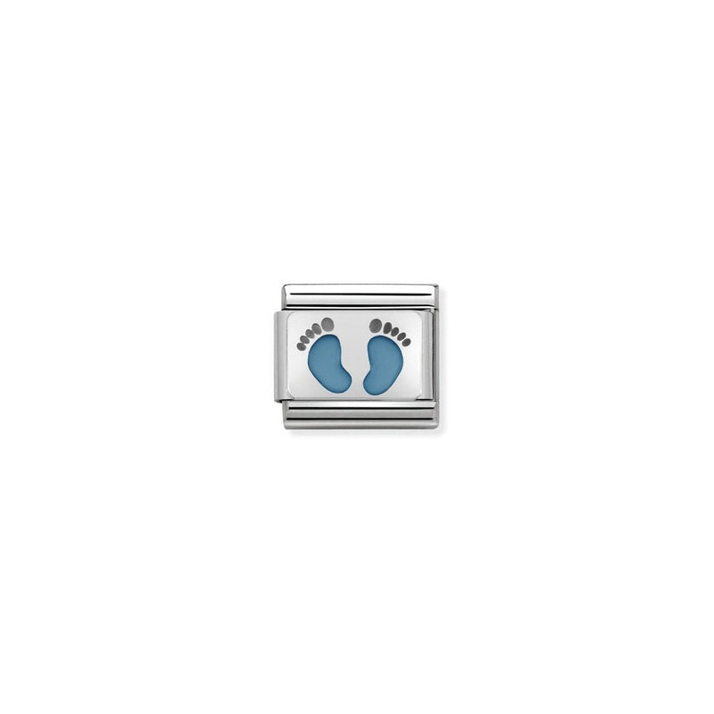 Composable CL OXIDIZED PLATES in steel, enamel and 925 sterling silver 15 Light Blue Footprints