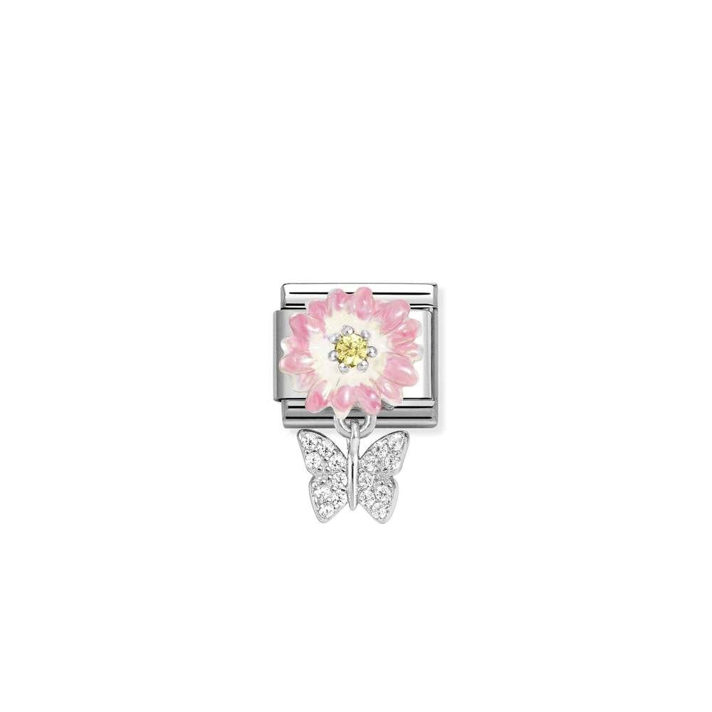 Composable Classic CHARMS steel, 925 sterling silver, enamel and cz 08 Rose daisy with butterfly