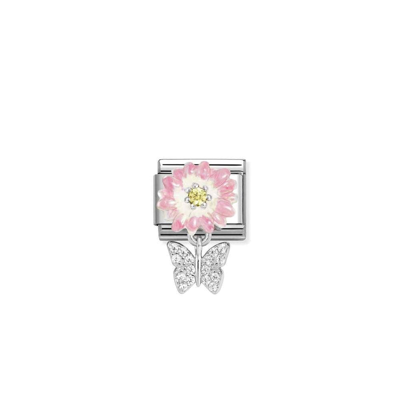 Composable Classic CHARMS steel, 925 sterling silver, enamel and cz 08 Rose daisy with butterfly