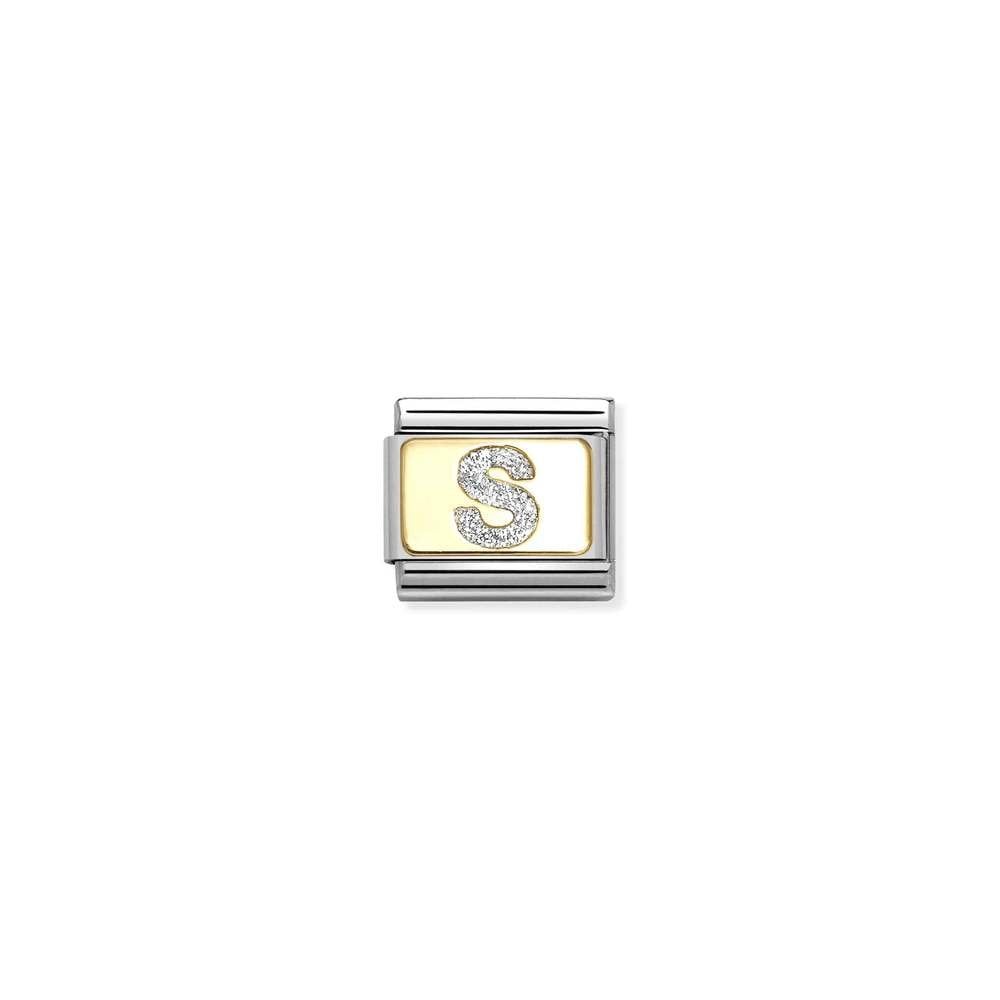 Composable Classic GLITTER LETTER steel, enamel and bonded yellow gold 19 S