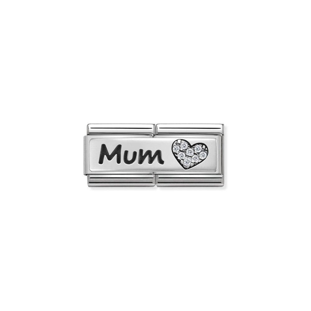Composable DOUBLE Classic SYMBOLS steel Cub zircon and 925 sterling silver 07 Mum And Heart