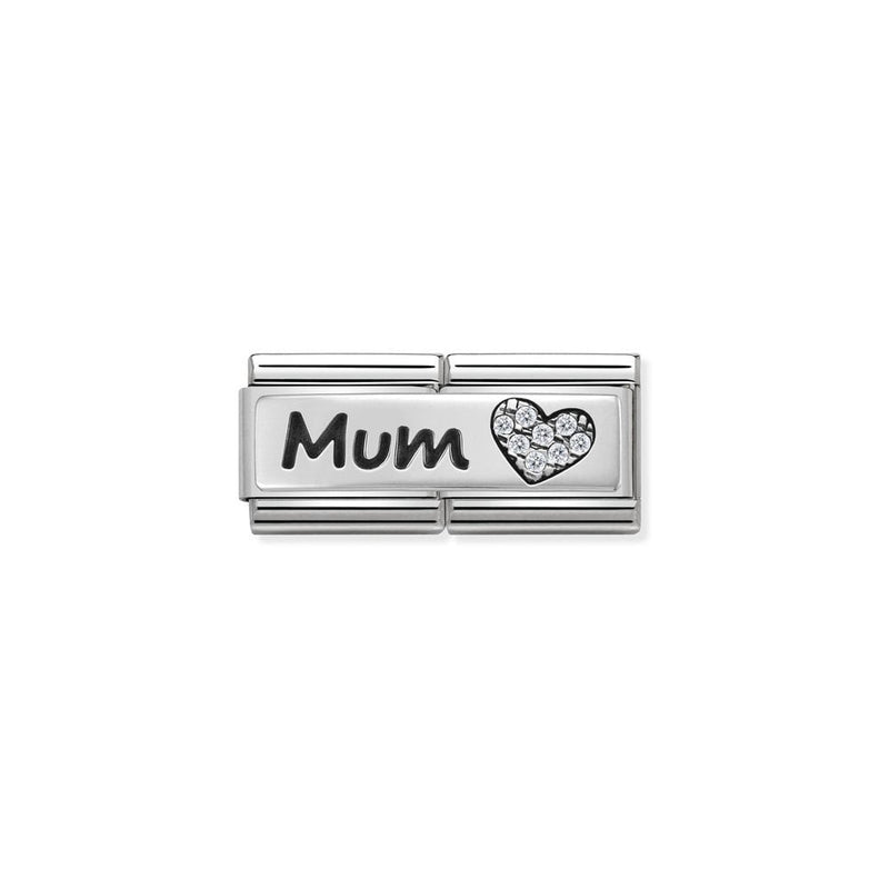 Composable DOUBLE Classic SYMBOLS steel Cub zircon and 925 sterling silver 07 Mum And Heart