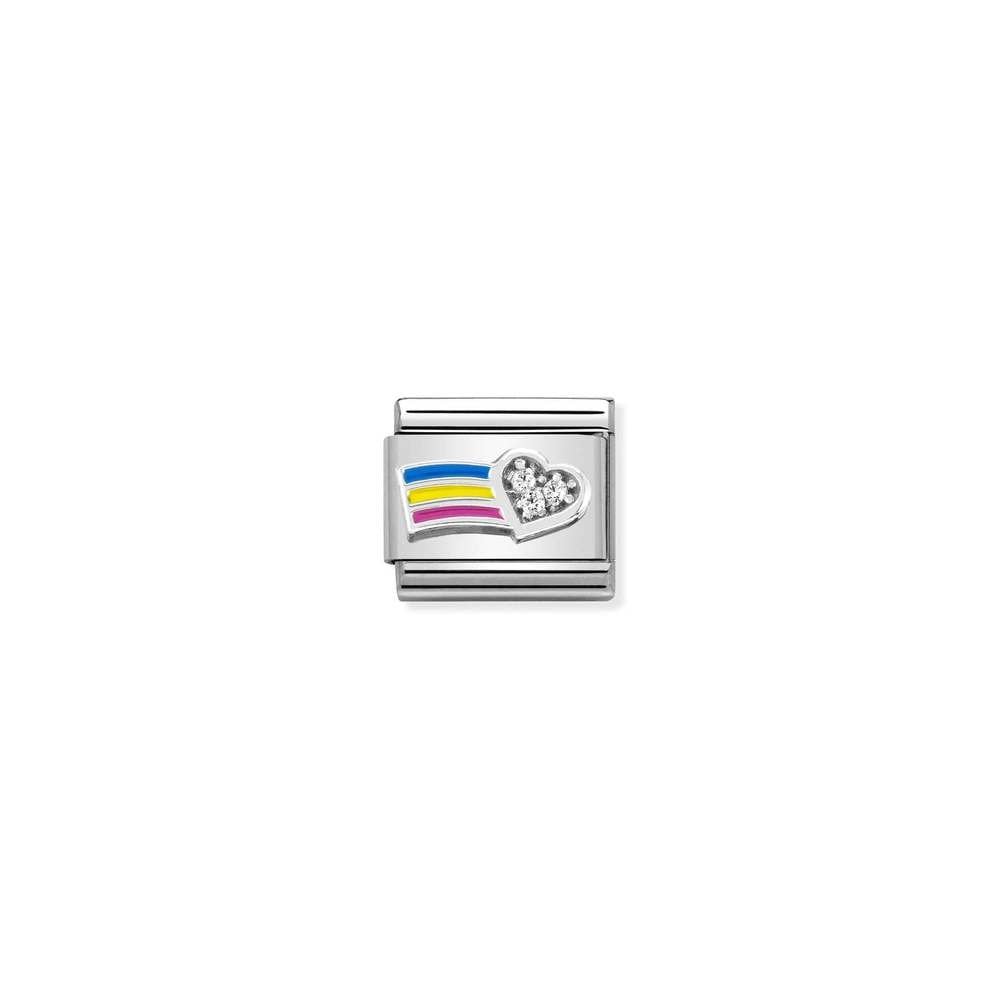 Composable CL SIMBOLS stainless steel, enamel, Cub, Zirc and 925 sterling silver 01 White Heart With Rainbow