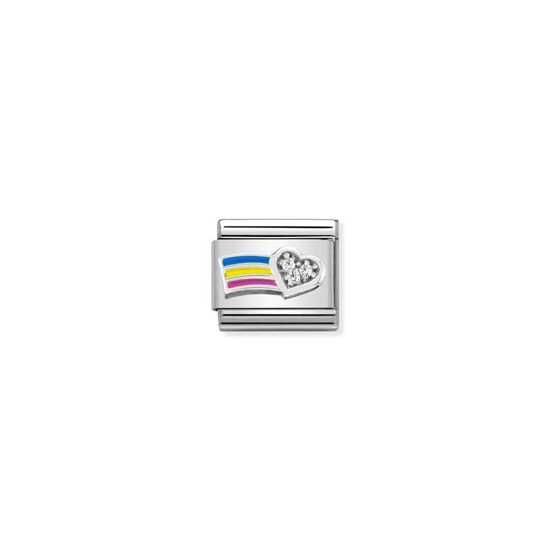 Composable CL SIMBOLS stainless steel, enamel, Cub, Zirc and 925 sterling silver 01 White Heart With Rainbow