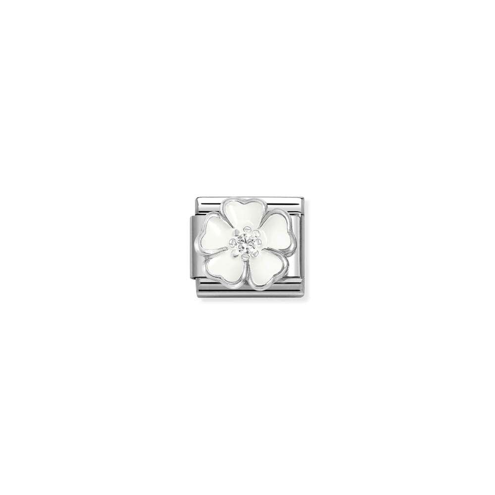 Composable CL SIMBOLS stainless steel, enamel, Cub, Zirc and 925 sterling silver 15 WHITE white peach blossom