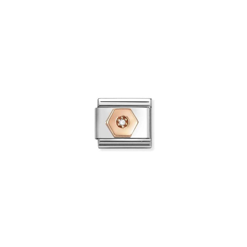 Composable Classic Symbols in stainless steel with 9k rose gold and CZ 48 WHITE hexagon