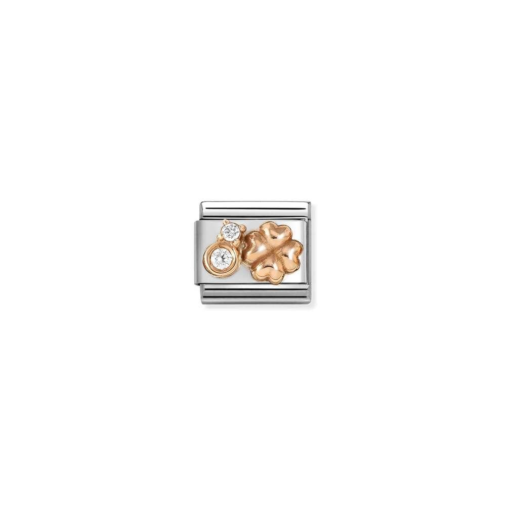 Composable Classic Symbols in stainless steel with 9k rose gold and CZ 52 WHITE rounded fourleaf clover
