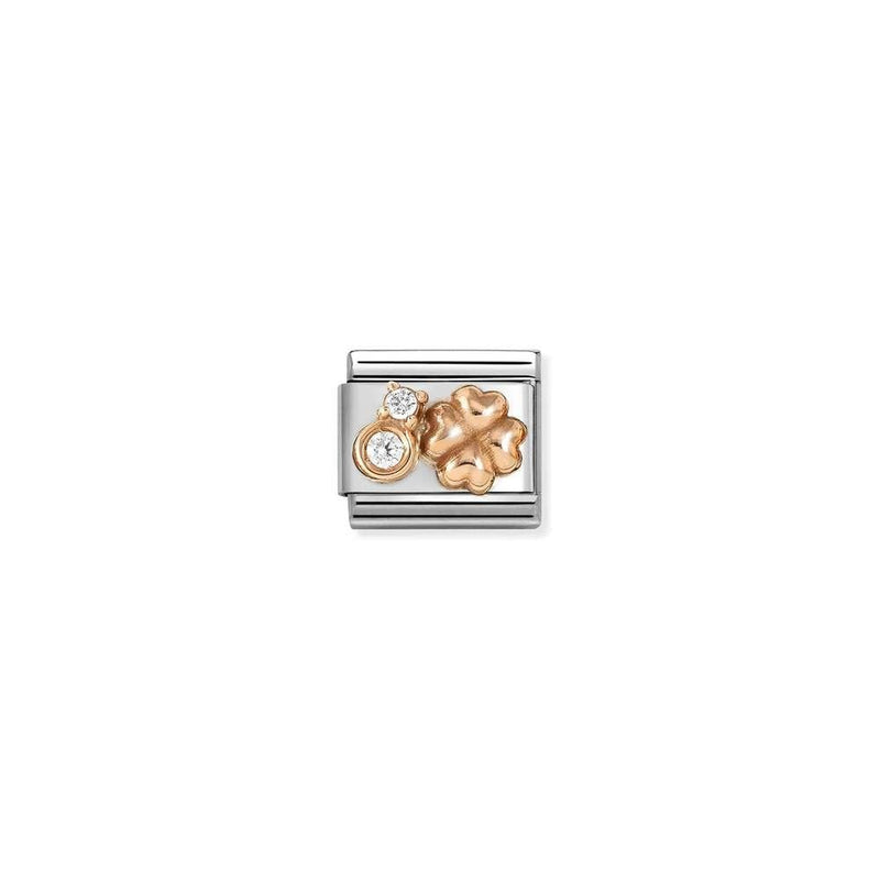 Composable Classic Symbols in stainless steel with 9k rose gold and CZ 52 WHITE rounded fourleaf clover