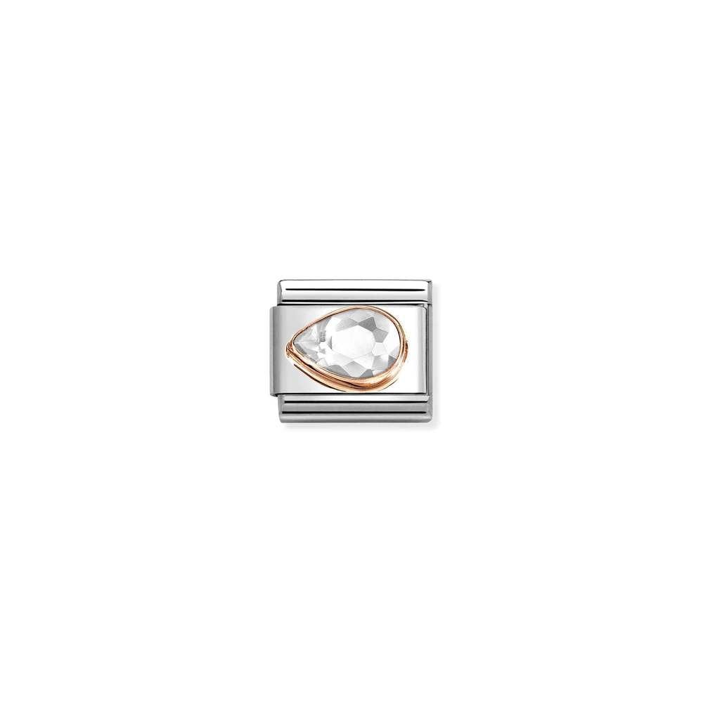 Composable Classic CZ, FACETED LEFT DROP in steel and 9k rose gold 010 White