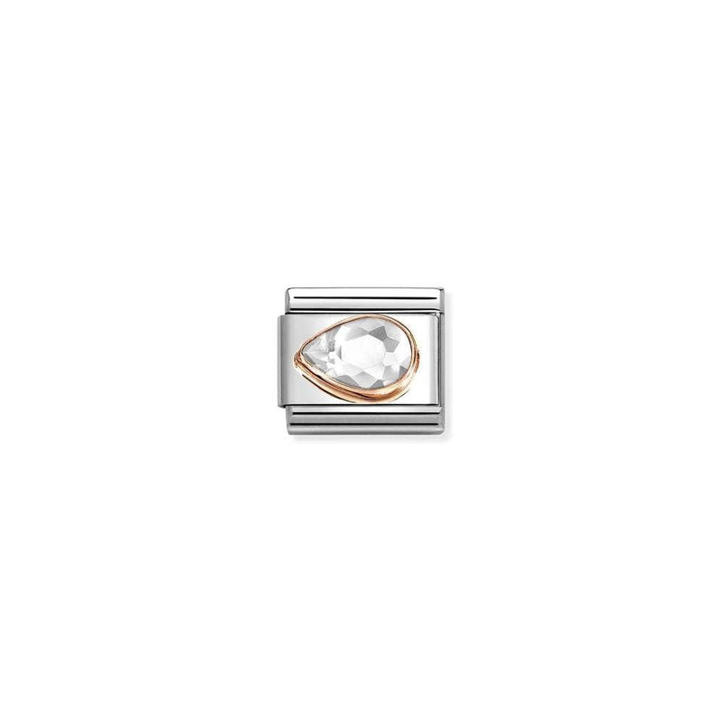 Composable Classic CZ, FACETED LEFT DROP in steel and 9k rose gold 010 White