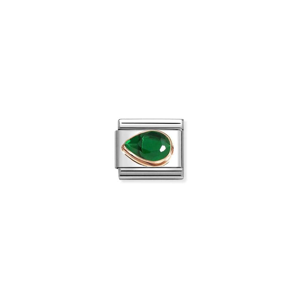 Composable Classic CZ, FACETED LEFT DROP in steel and 9k rose gold 004 GREEN