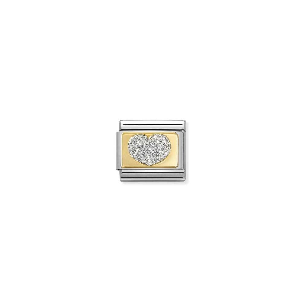 Composable Classic GLITTER PLATES in steel, enamel and bonded yellow gold 09 SILVER heart