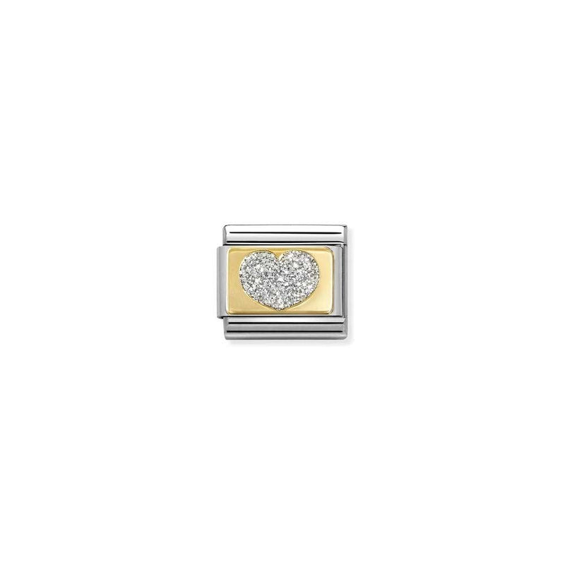 Composable Classic GLITTER PLATES in steel, enamel and bonded yellow gold 09 SILVER heart