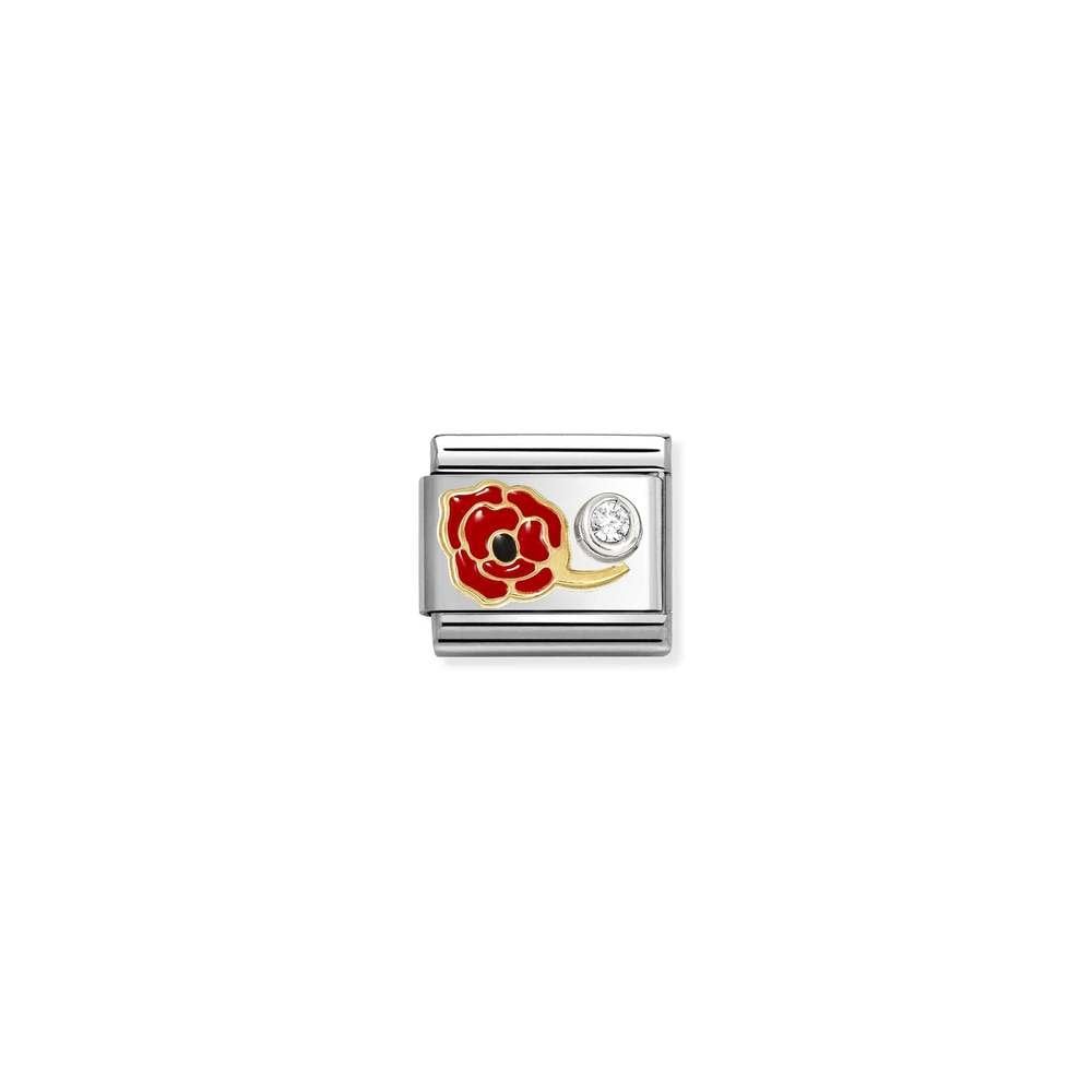 Composable Classic SYMBOLS steel, enamel, 18k gold, 925 silver and CZ 11 Poppy RED cz WHITE