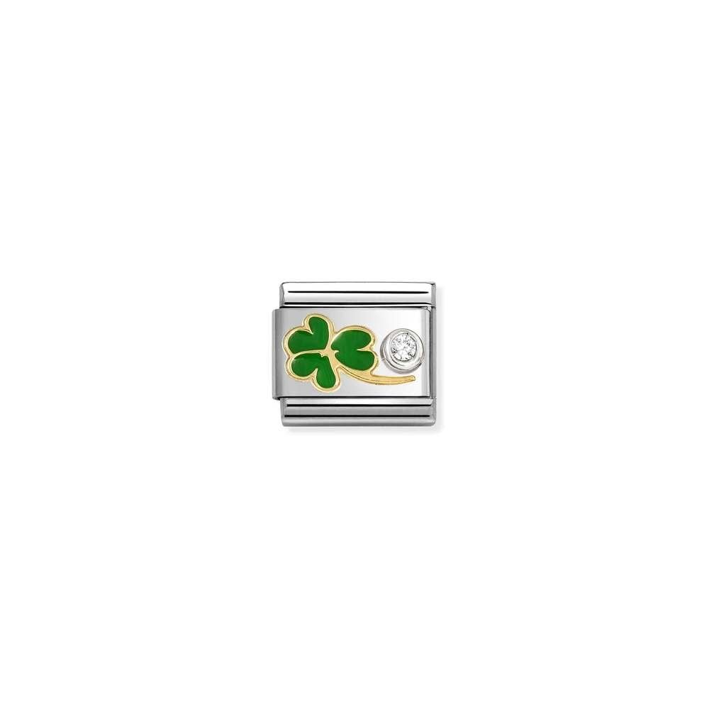 Composable Classic SYMBOLS steel, enamel, 18k gold, 925 silver and CZ 12 GREEN clover cz WHITE