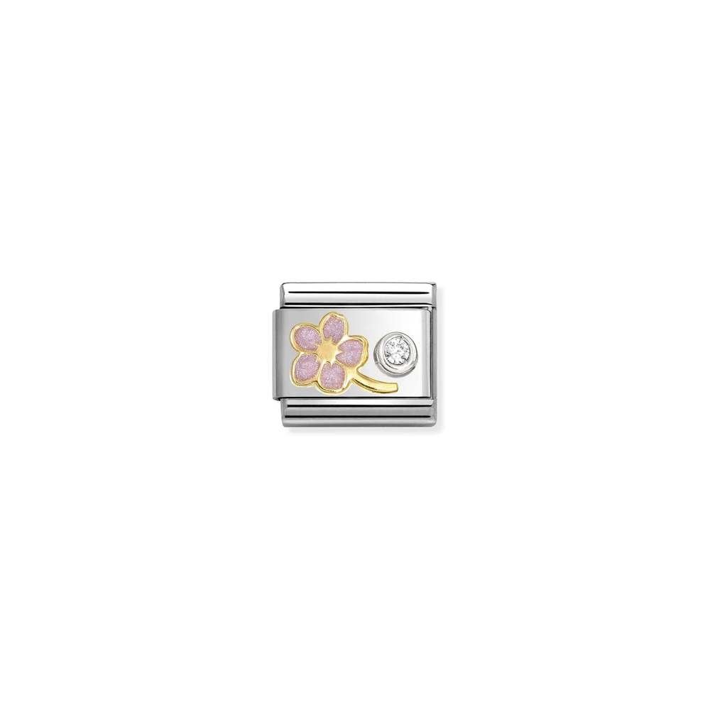 Composable Classic SYMBOLS steel, enamel, 18k gold, 925 silver and CZ 08 Myosotis Rose cz WHITE