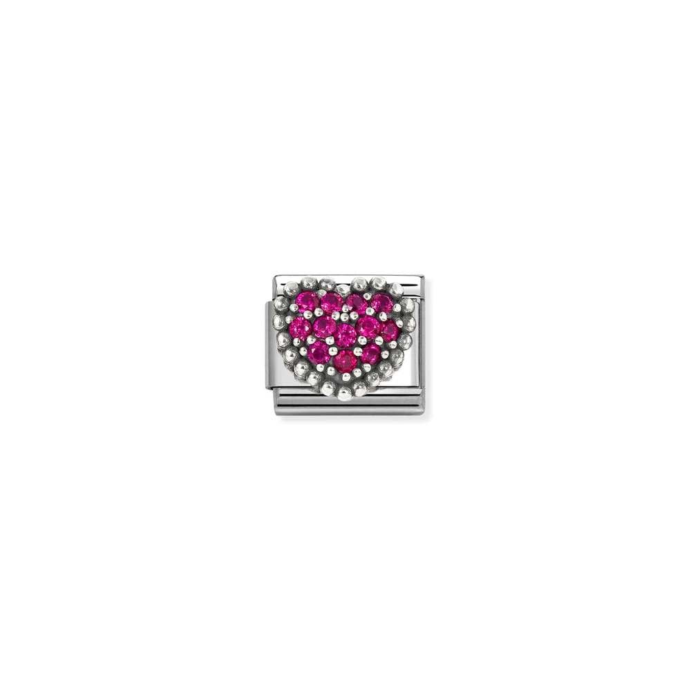 Composable CL OXIDIZED SYMBOLS in steel and Cubic zirconia and silver 925 08 RED dot heart