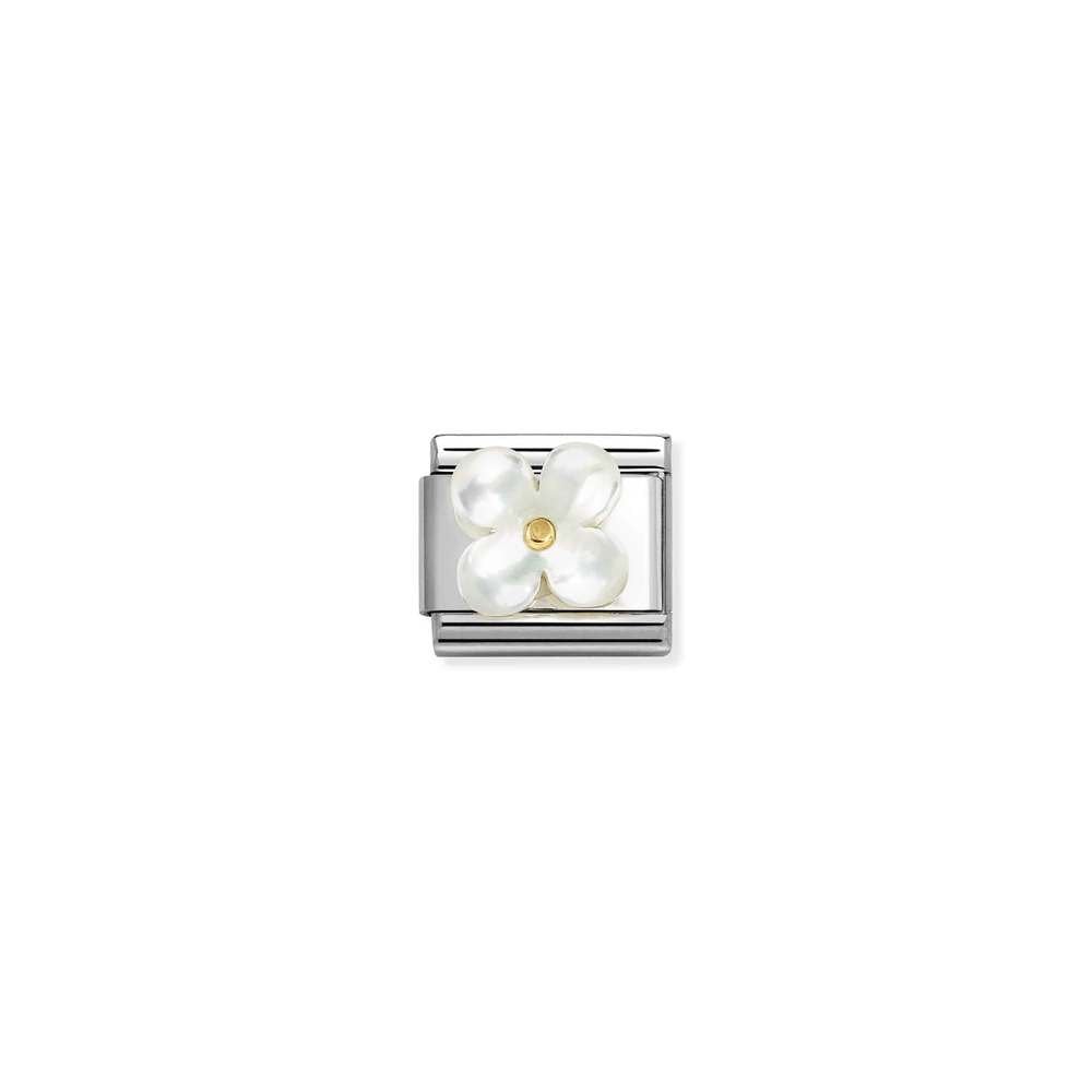 Composable Classic STONE SYMBOLS in steel and bonded yellow gold 02 Flower in WHITE MOTHER OF PEAR