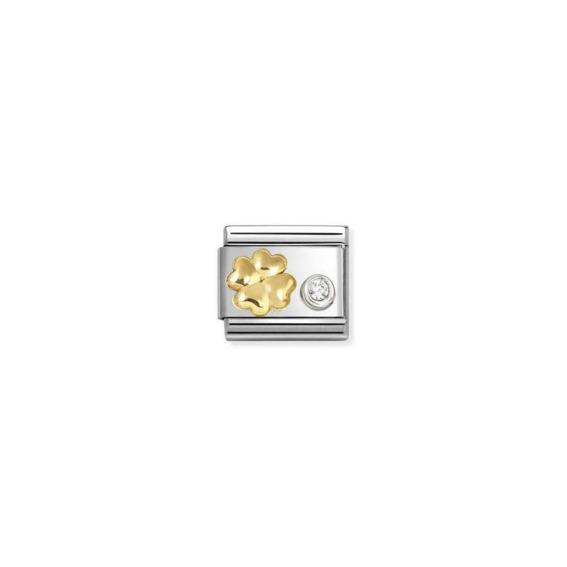 Composable Classic SYMBOLS steel, 750 gold, 925 silver and CZ 03 Fourleaf clover cz WHITE