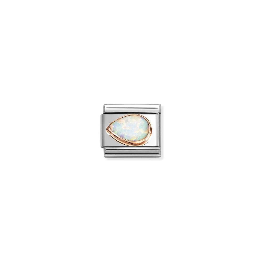 Composable Classic FACETED STONES DROP LEFT in steel and bonded rose gold 07 WHITE OPAL