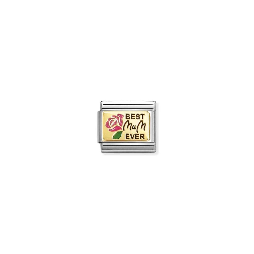Composable Classic PLATES IC in steel, enamel and bonded yellow gold 14 Best mum ever Rose Rose