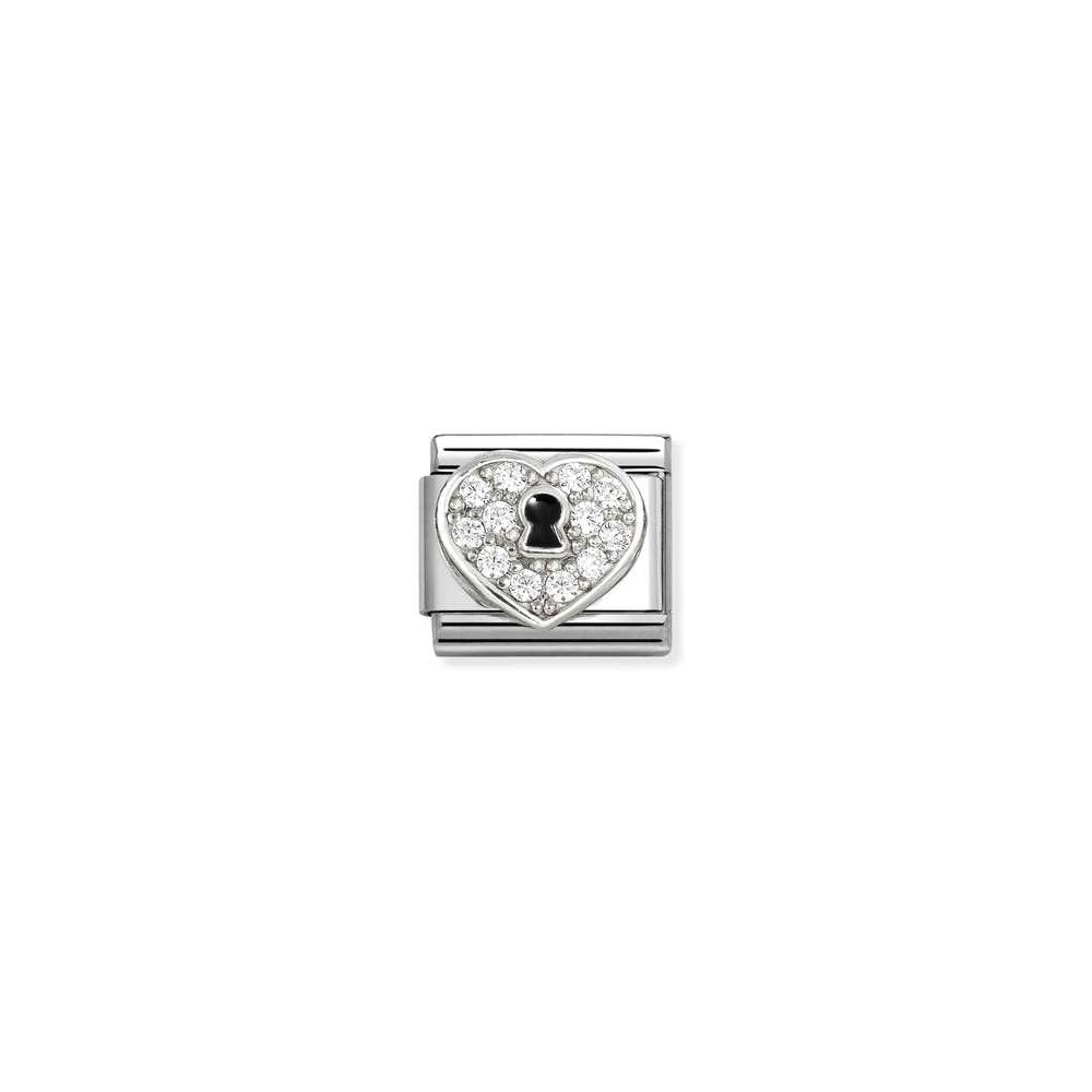 Composable Classic SYMBOLS in steel, enamel, silver 925 and CZ 09 Heart padlock WHITE