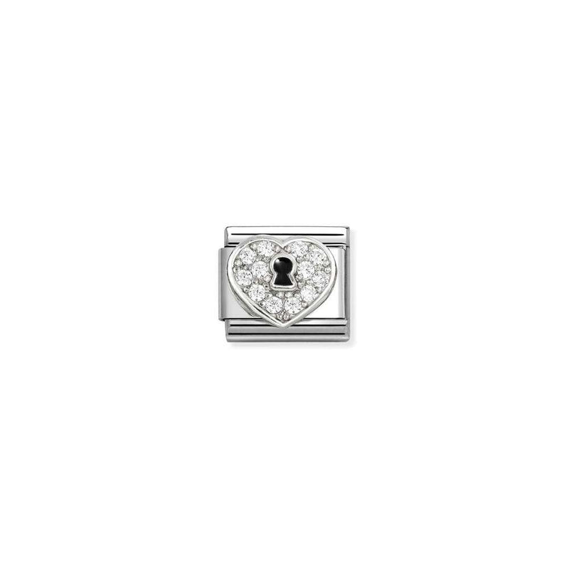 Composable Classic SYMBOLS in steel, enamel, silver 925 and CZ 09 Heart padlock WHITE