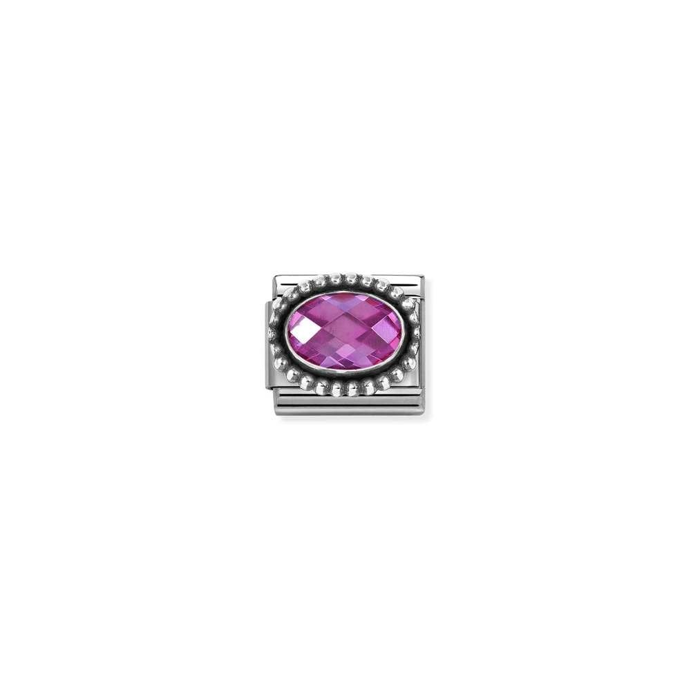 Composable FACETED CZ, steel with OXIDIZED OVAL BEADED RICH SETTING 925 silver 030 FUCHSIA