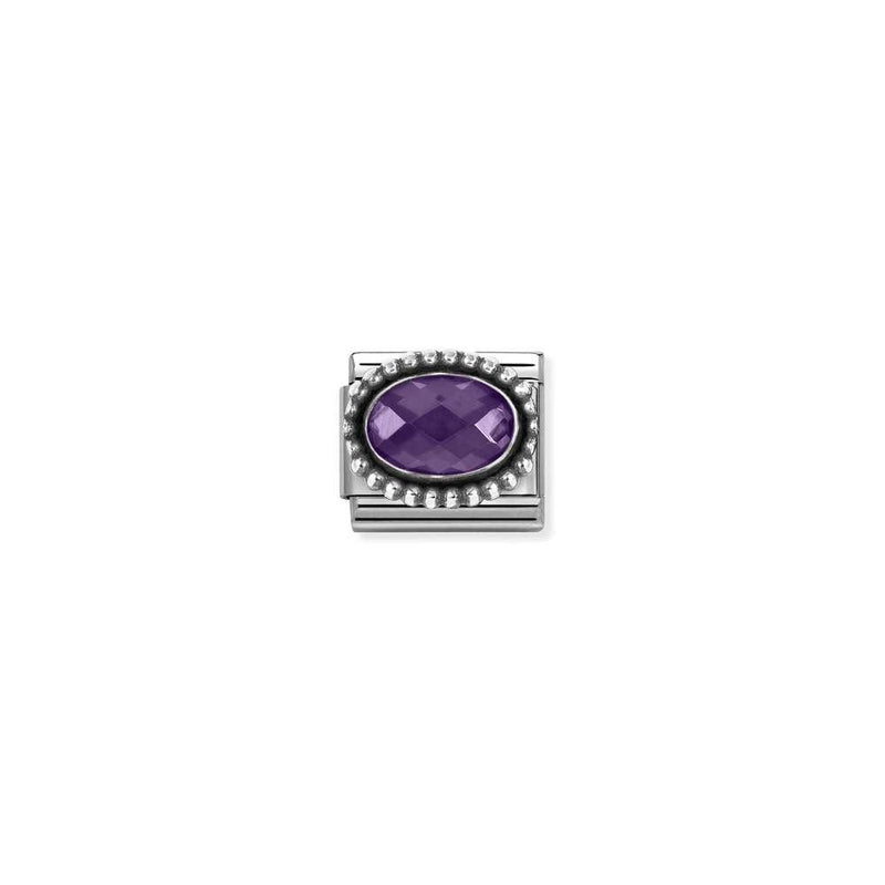 Composable FACETED CZ, steel with OXIDIZED OVAL BEADED RICH SETTING 925 silver 001 PURPLE