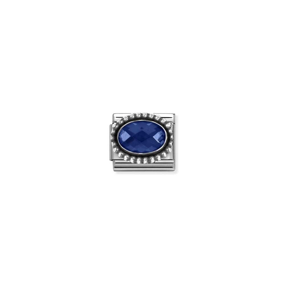 Composable FACETED CZ, steel with OXIDIZED OVAL BEADED RICH SETTING 925 silver 007 BLUE
