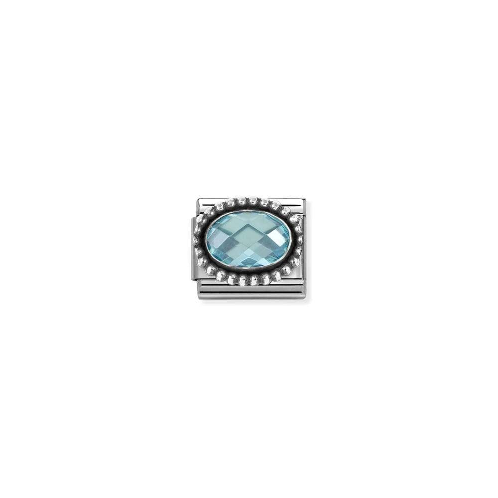Composable FACETED CZ, steel with OXIDIZED OVAL BEADED RICH SETTING 925 silver 006 LIGHT BLUE