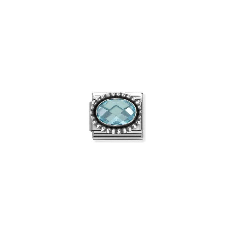 Composable FACETED CZ, steel with OXIDIZED OVAL BEADED RICH SETTING 925 silver 006 LIGHT BLUE