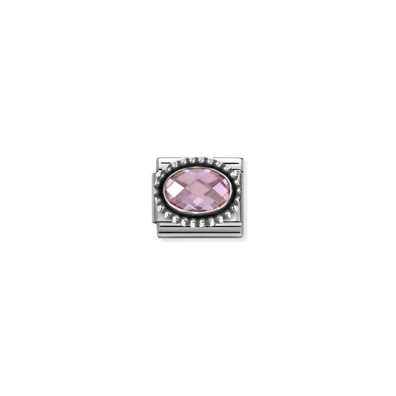 Composable FACETED CZ, steel with OXIDIZED OVAL BEADED RICH SETTING 925 silver 003 Rose