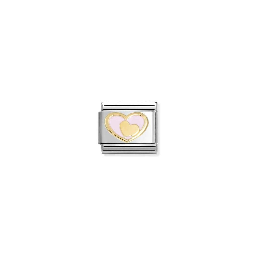 Composable Classic LOVE 2 stainless steel, enamel and bonded yellow gold 30 Heart in heart Rose