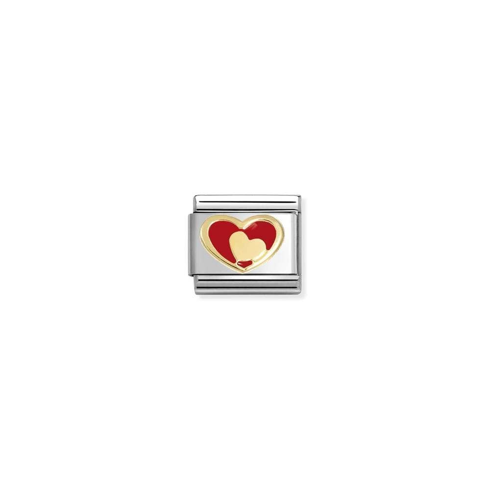 Composable Classic LOVE 2 stainless steel, enamel and bonded yellow gold 28 Heart in heart RED