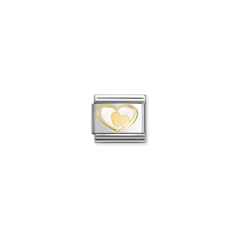 Composable Classic LOVE 2 stainless steel, enamel and bonded yellow gold 27 Heart in heart WHITE
