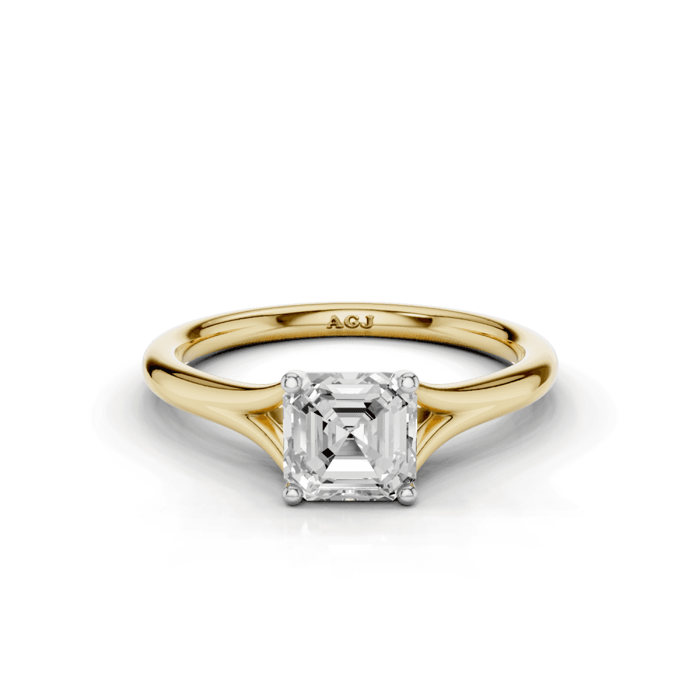 Iris Asscher Cut Diamond Split shank Solitaire Ring
