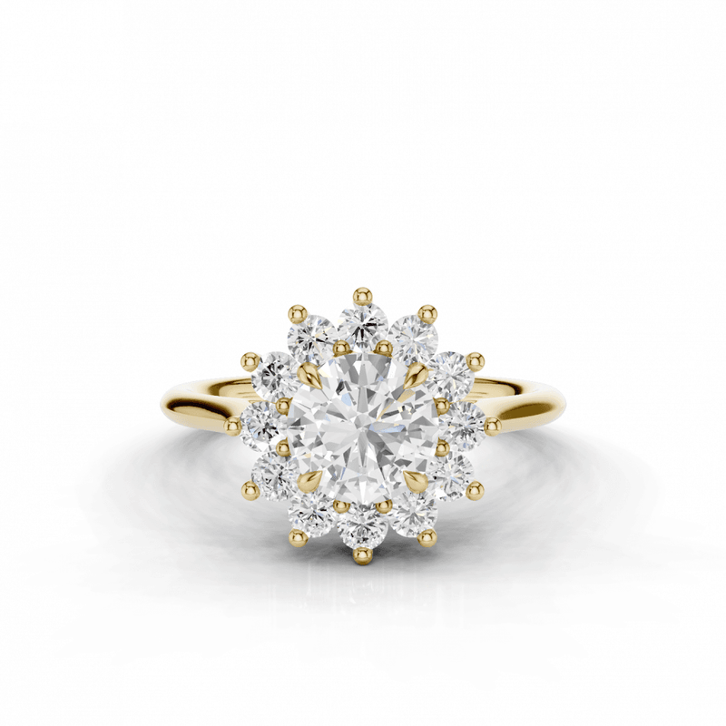 Cosmos Round Cut Floral Diamond Halo Ring