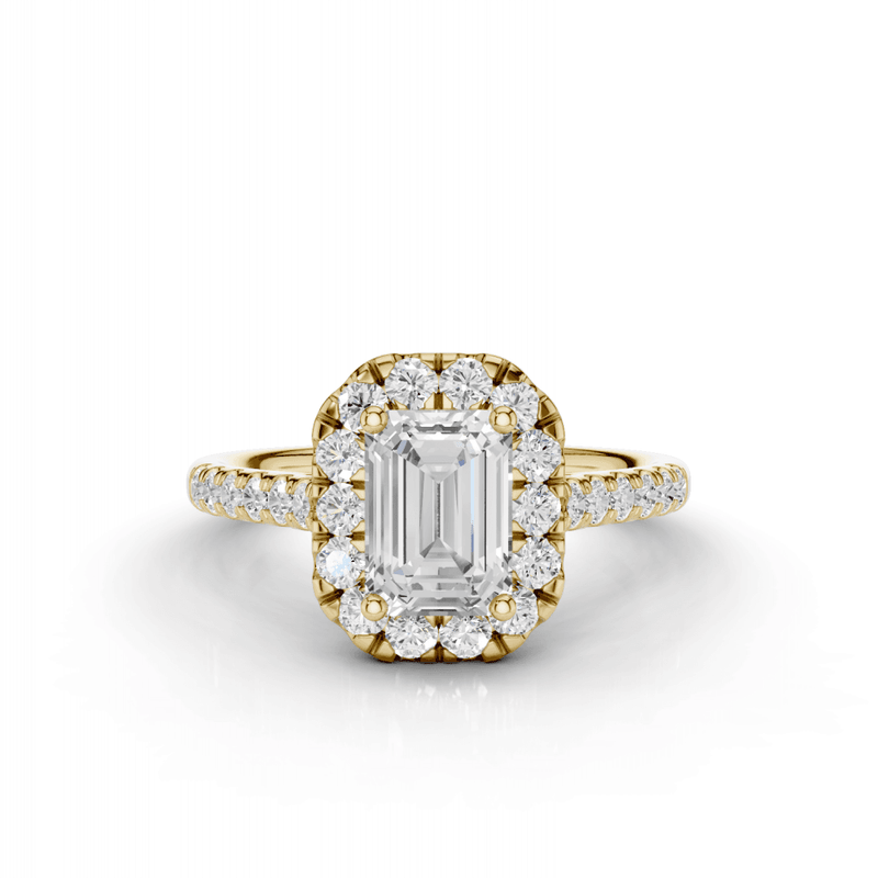 Sunflower Emerald Cut Diamond Halo Ring