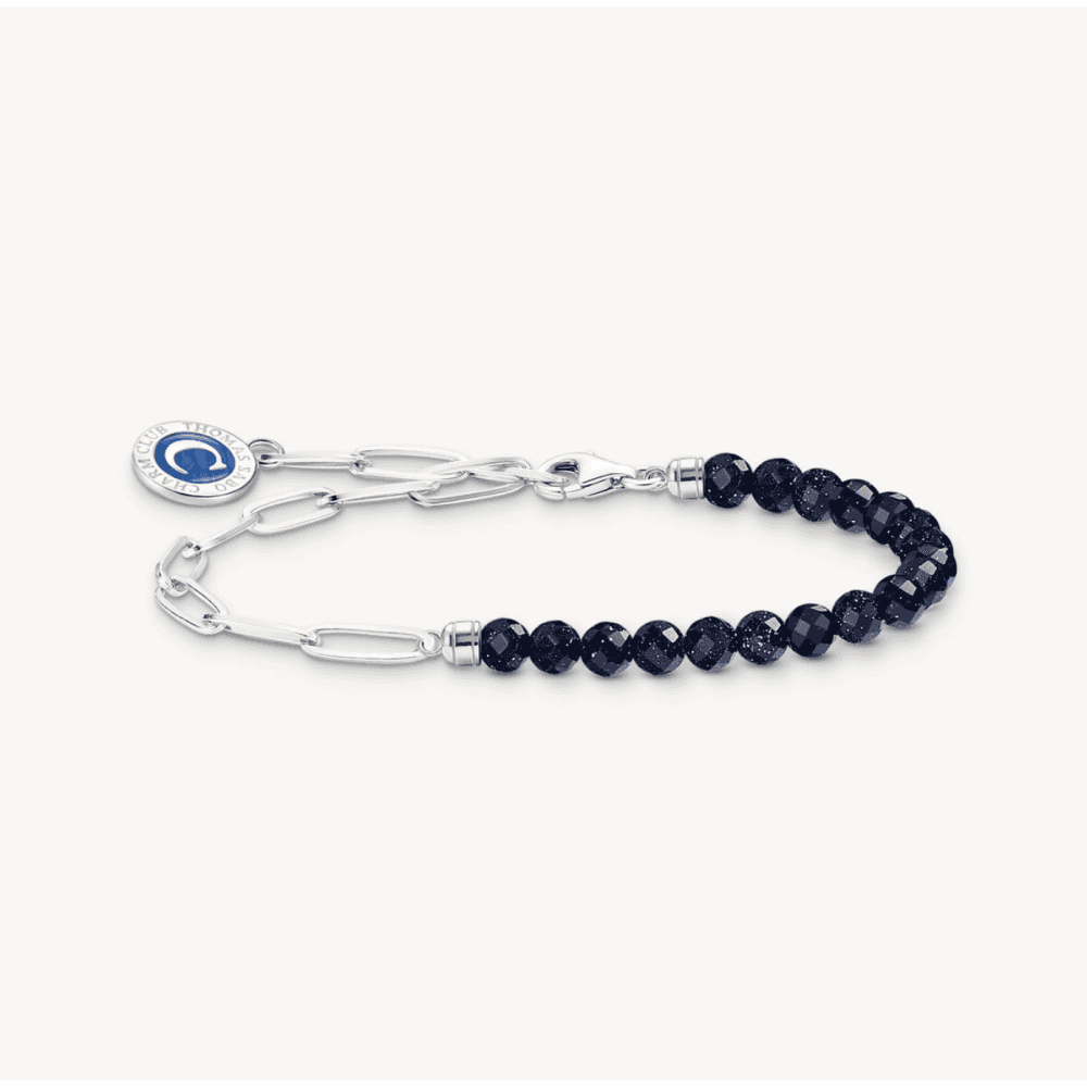 Silver Charm Bracelet with Imitation Sandstone Beads and Coin