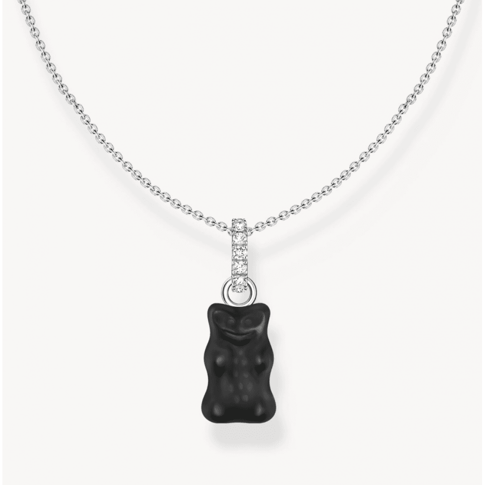Silver Necklace with Black Goldbears Pendant and Zirconia