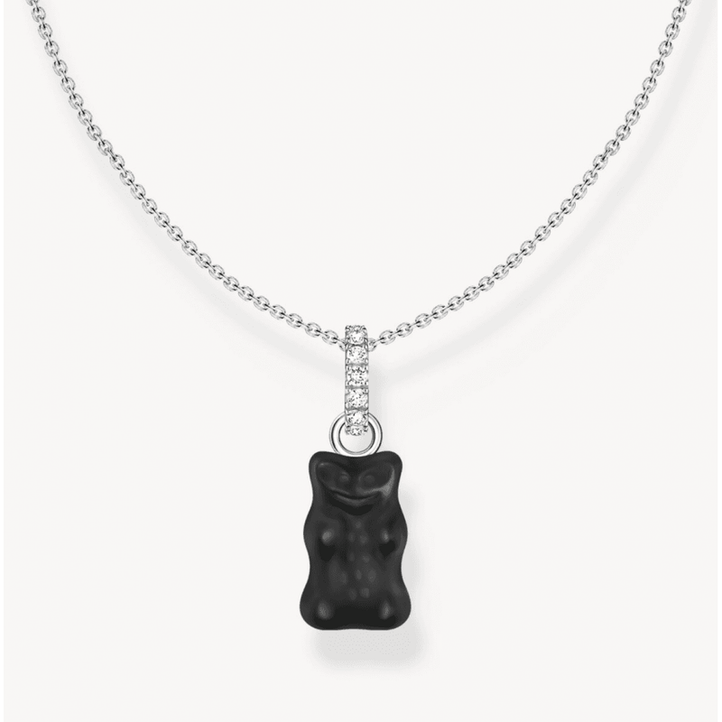 Silver Necklace with Black Goldbears Pendant and Zirconia