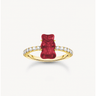 Gold-Plated Ring with Red Mini Sized Goldbears and Zirconia